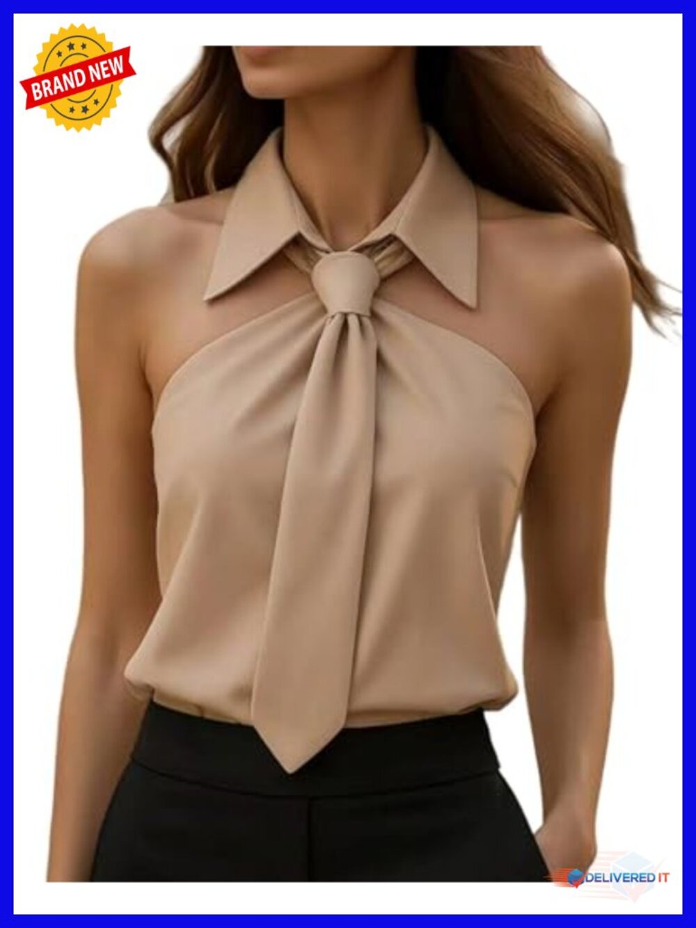 Halter Tie-Neck Sleeveless Blouse Slim Fit Casual Top
